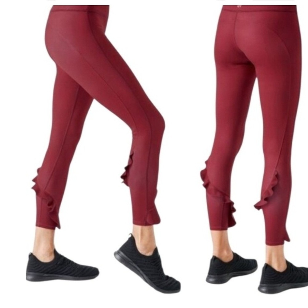 Urban Savage Ruffle Leggings Black Cherry Eyelet High Waist Burgundy red New M